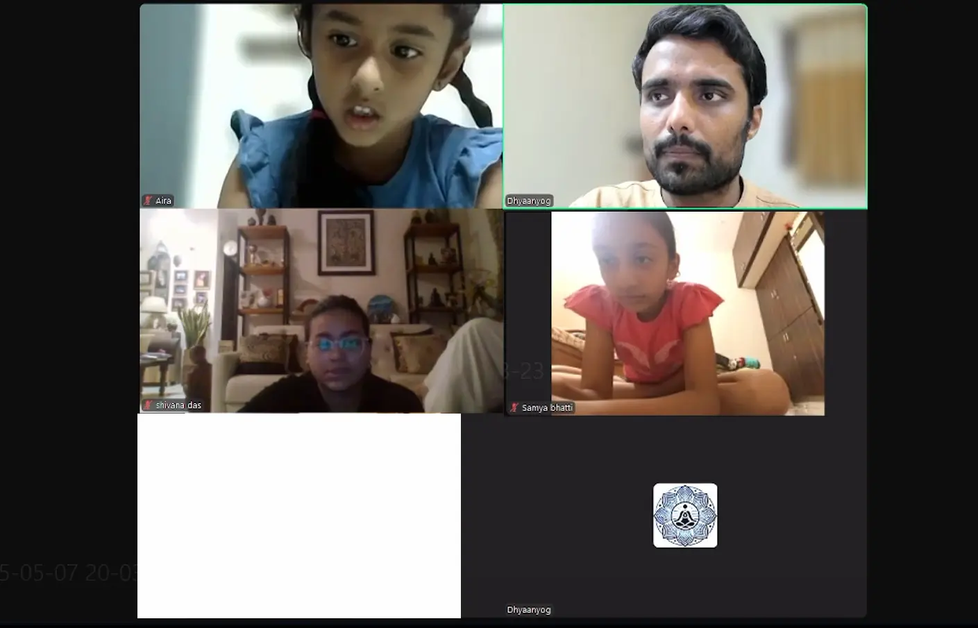Children and teacher in a live online yoga class